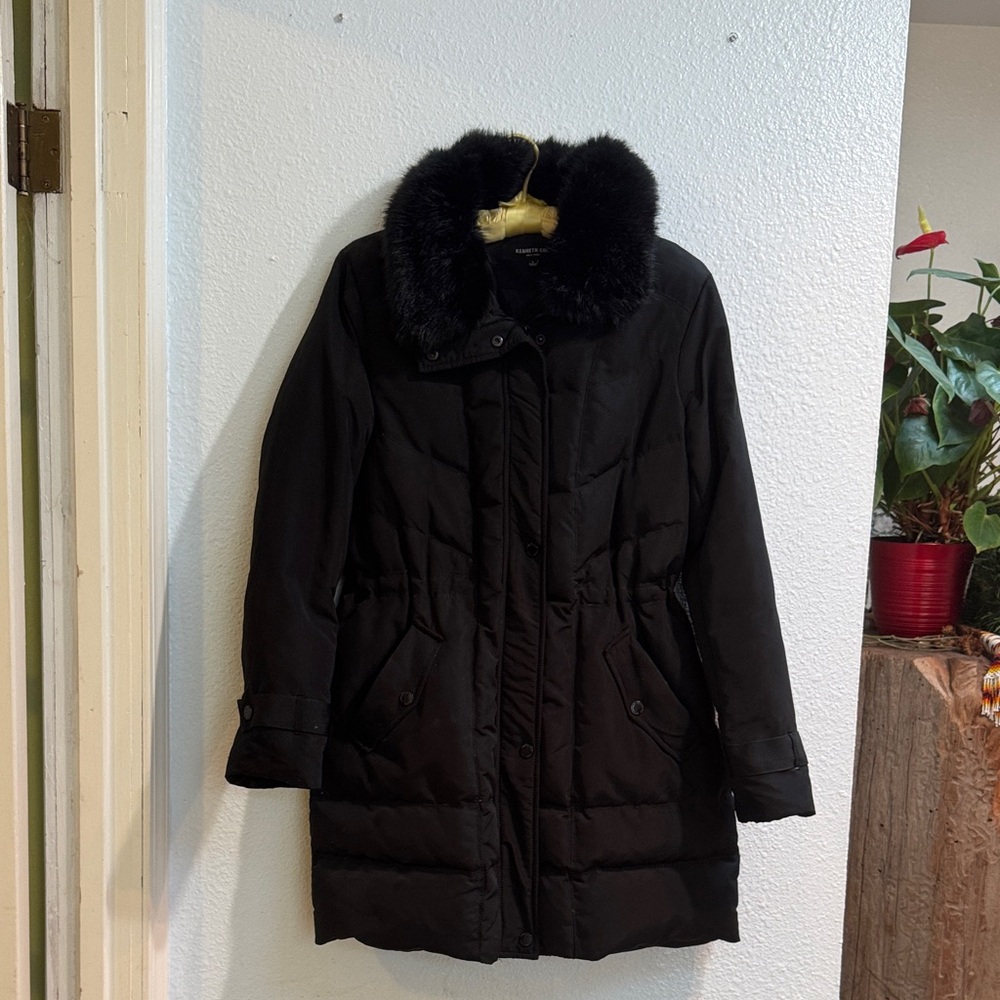 Women's Black Fur-Collar Coat